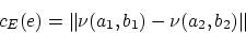 \begin{displaymath}
c_E (e) = \Vert\nu (a_1, b_1) - \nu (a_2, b_2)\Vert
\end{displaymath}